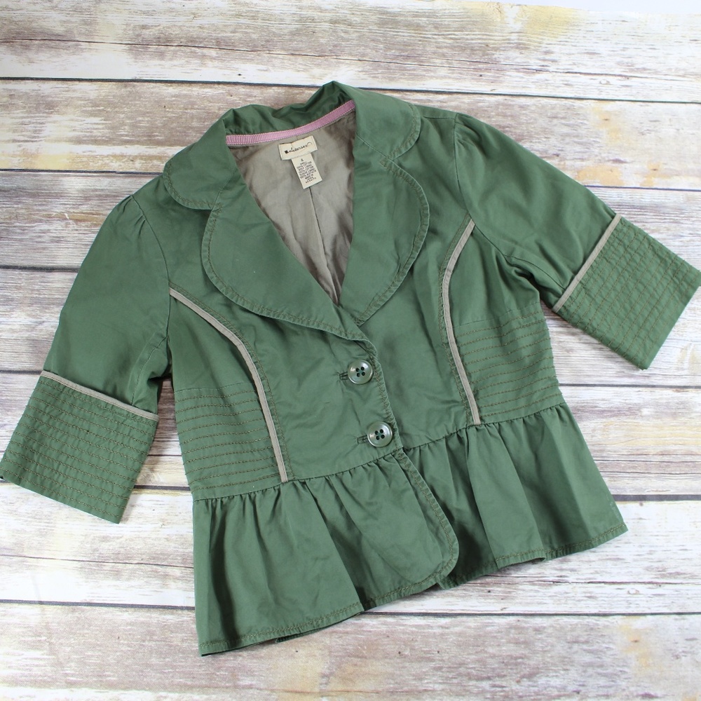Elevenses Green 3/4 Sleeve Cropped Jacket …